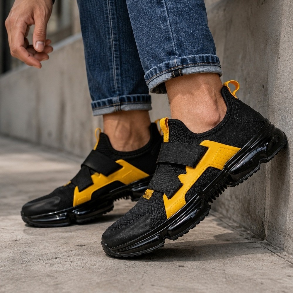 Edition Forever Link Stream Mens Black Yellow Mesh Bubble Sole Shoes 8.5